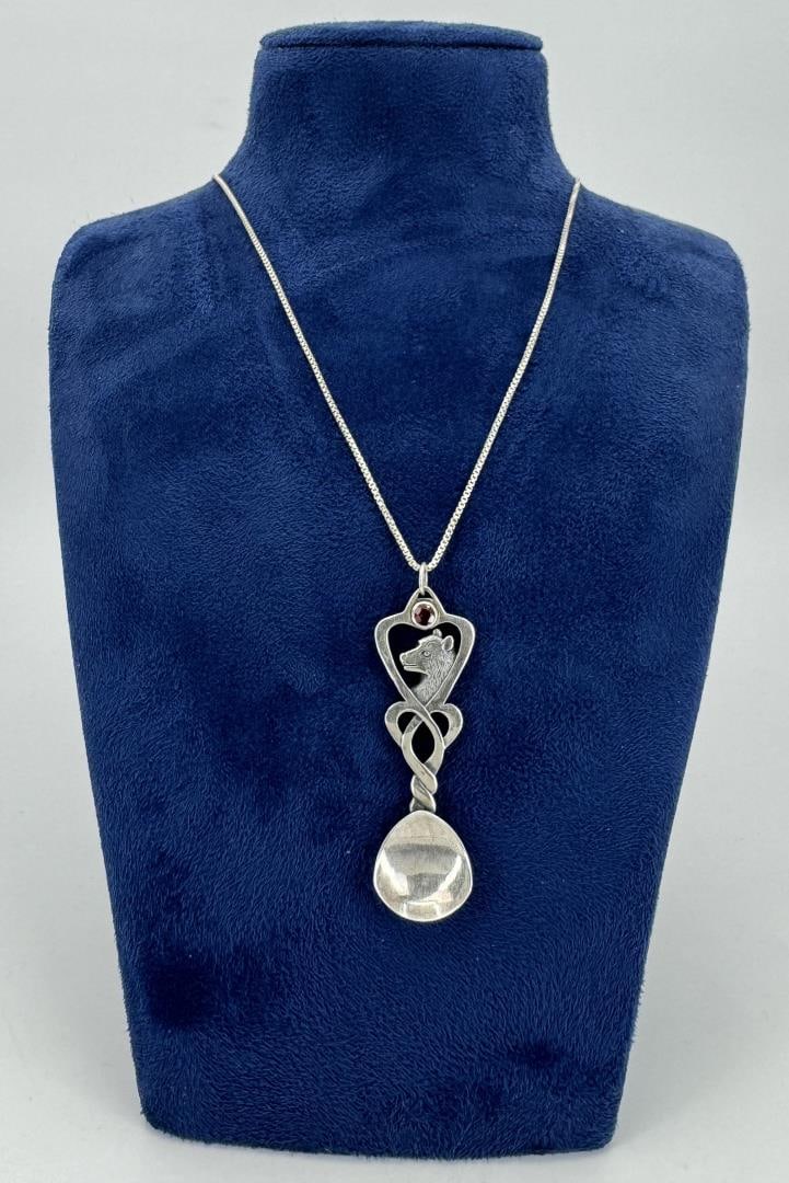 Sterling Silver Celtic Love Spoon Necklace: 11" long