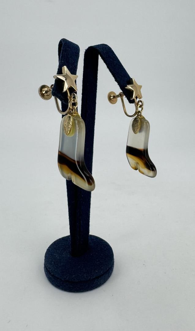 Moss Agate Cowboy Boot Earrings (1 of 3)