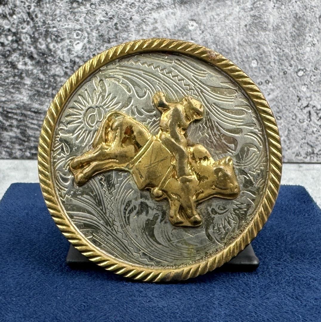 German Silver Montana Cowboy Belt Buckle: 2 1/8" diameter.