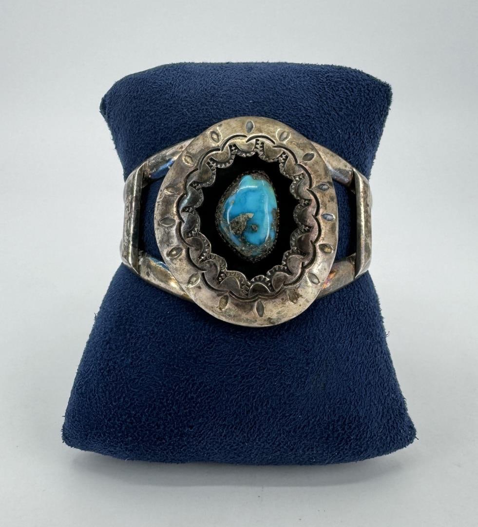 Navajo Sterling Silver Turquoise Bracelet (1 of 4)