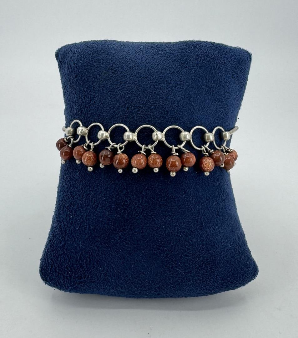 Sterling Silver Goldstone Anklet: 10 7/8" long.