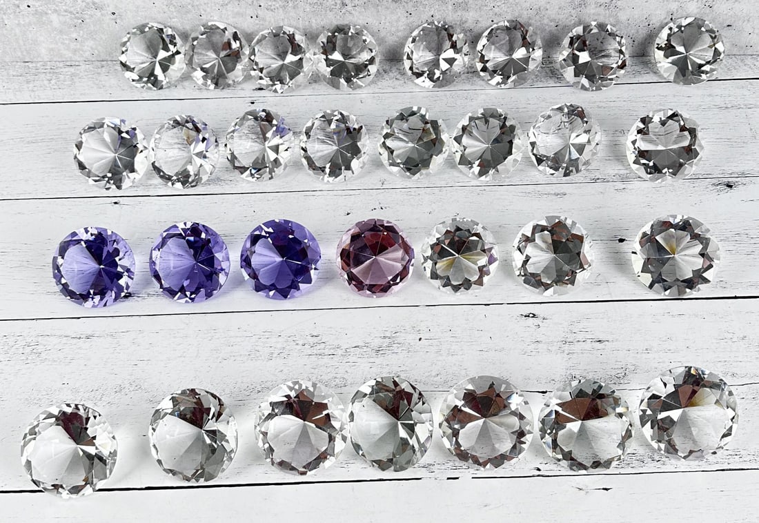 Collection of Faceted Glass Paperweights: Nice grouping. 2 1/4" diameter, 1 1/2" tall.