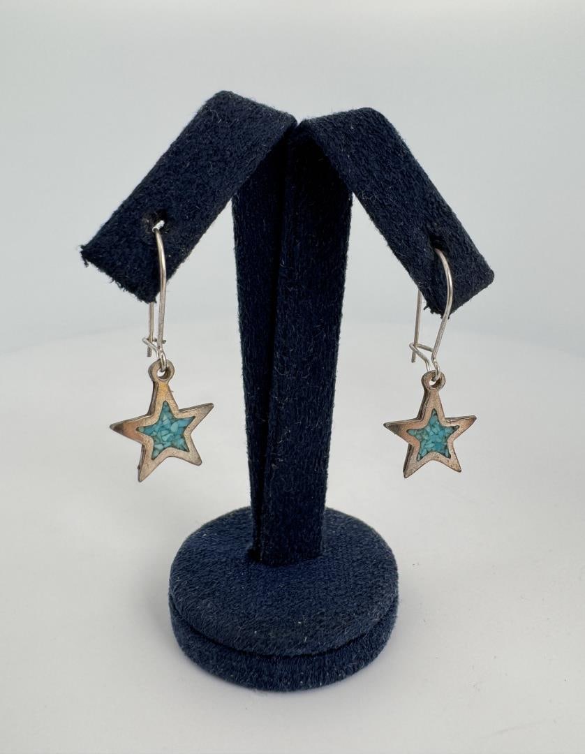 Zuni Chip Inlaid Sterling Silver Star Earrings (1 of 3)