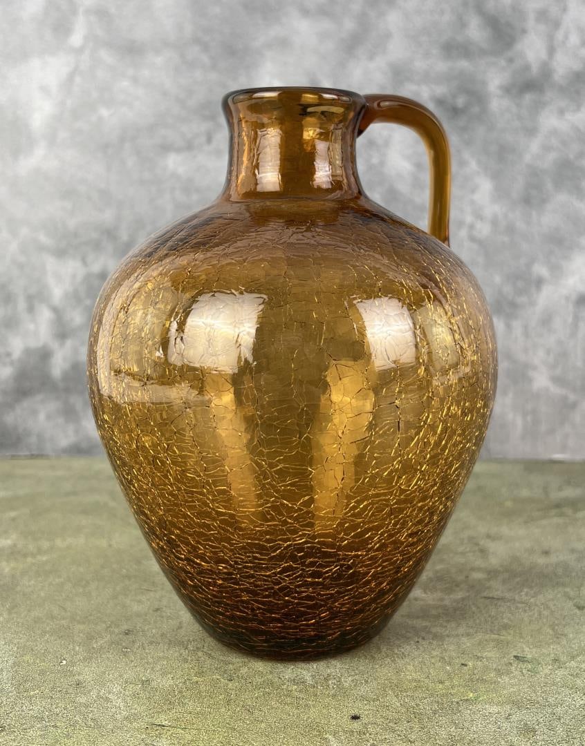 Mid Century Pilgrim Glass Amber Crackle Jug (1 of 6)