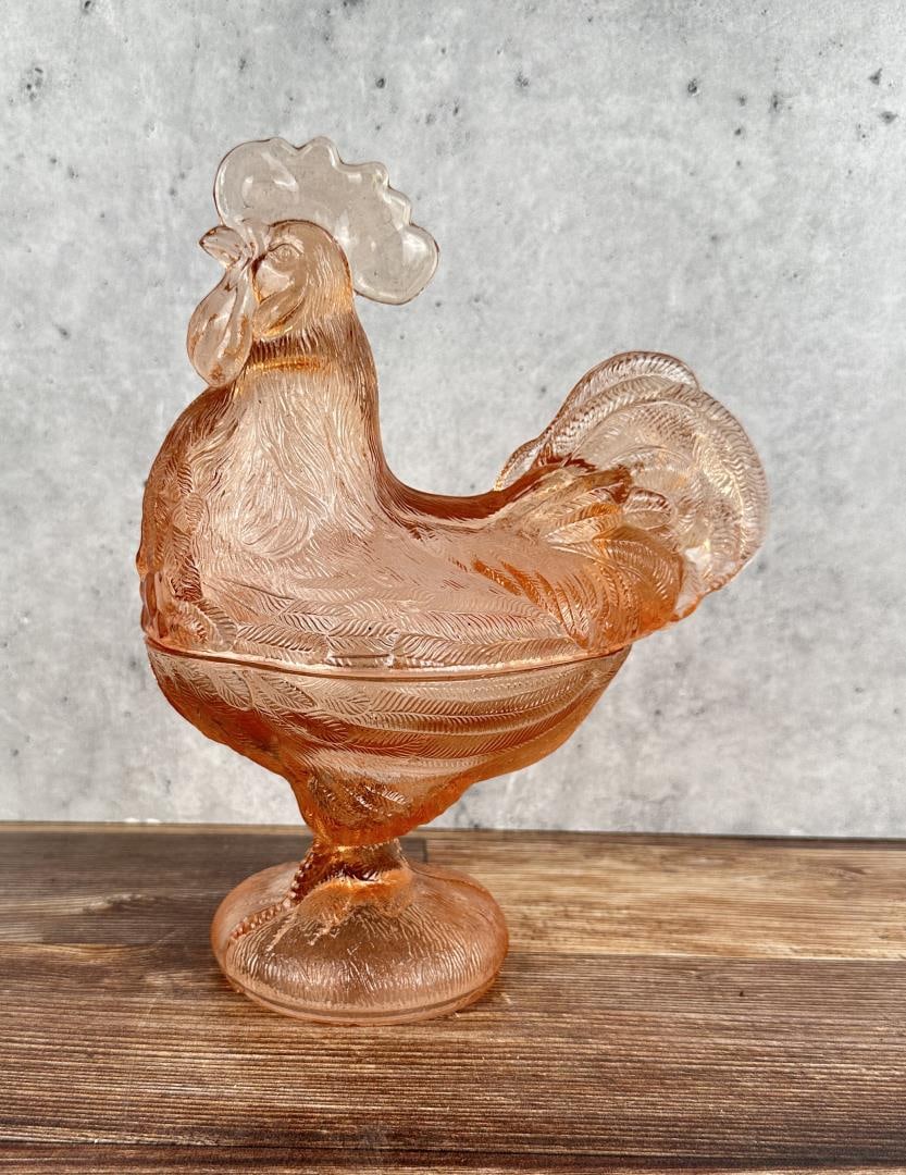 LE Smith Pink Glass Rooster Candy Dish (1 of 6)