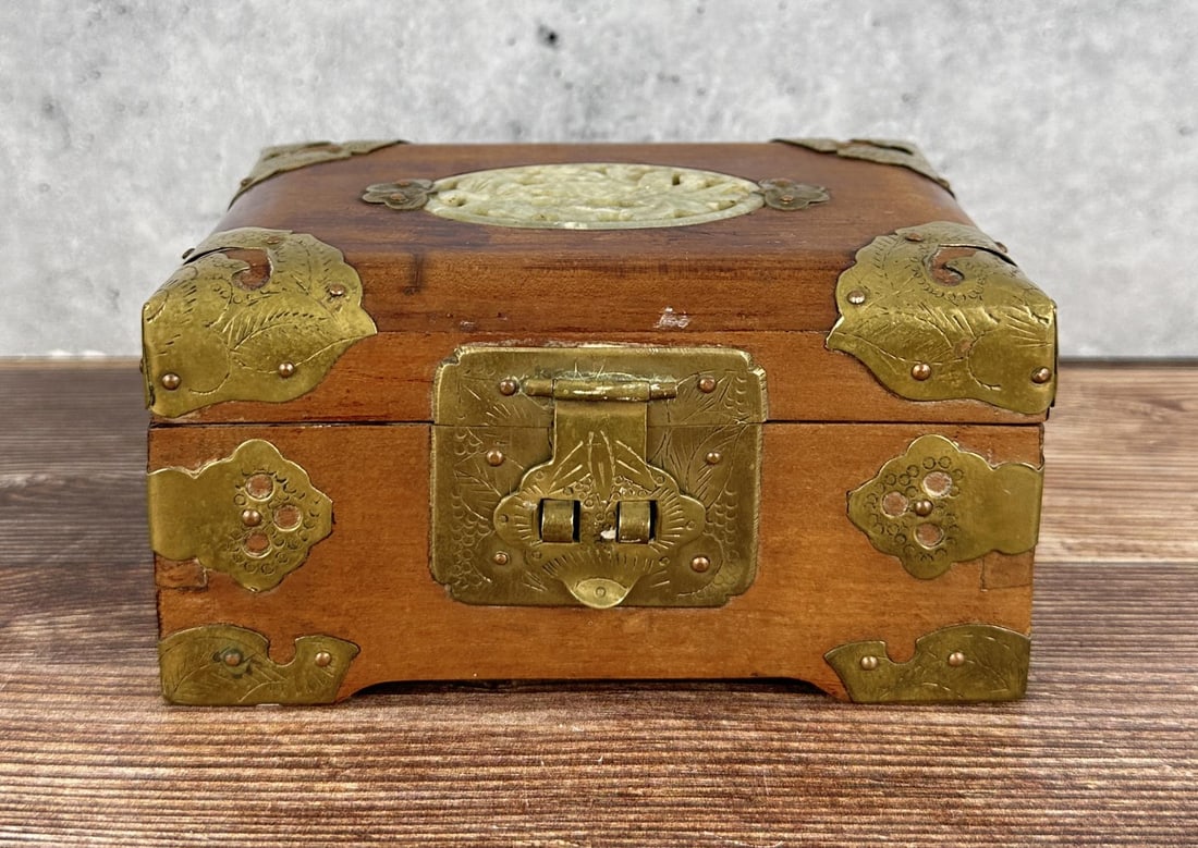 Chinese Jewelry Box With Brass & Jade Inlay (1 of 8)