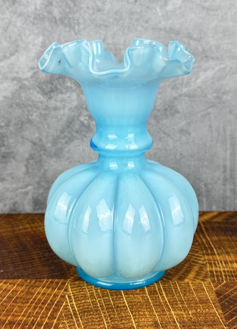 Fenton Glass Blue Melon Vase (1 of 5)