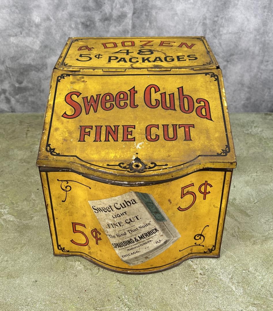 Sweet Cuba Fine Cut Tobacco Tin: General store size. Missing knob.
