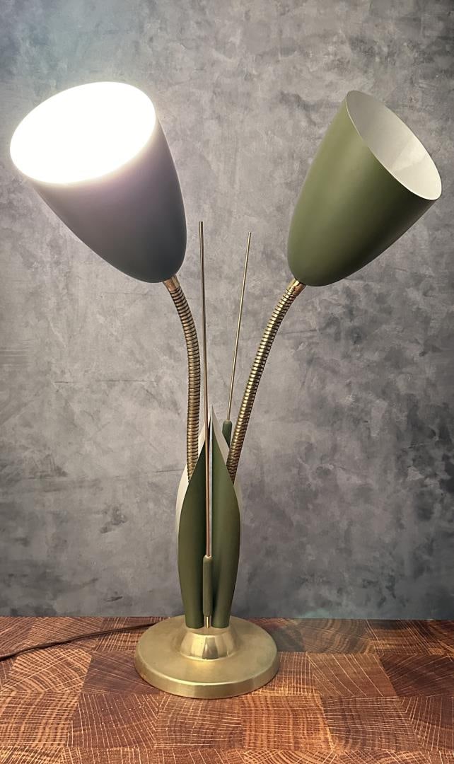 Mid Century Laurel Cattails Gooseneck Table Lamp (1 of 7)
