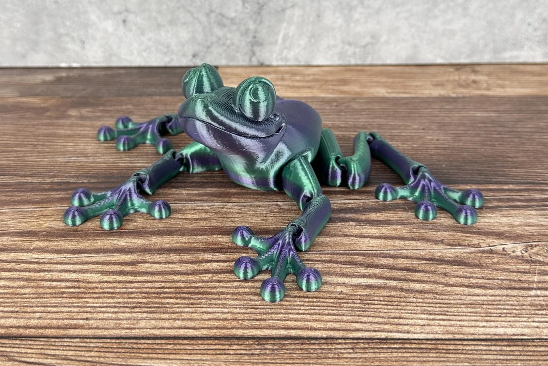 3D Printed Articulated Frog: 8 1/4" by 4 5/8" by 2 1/4".