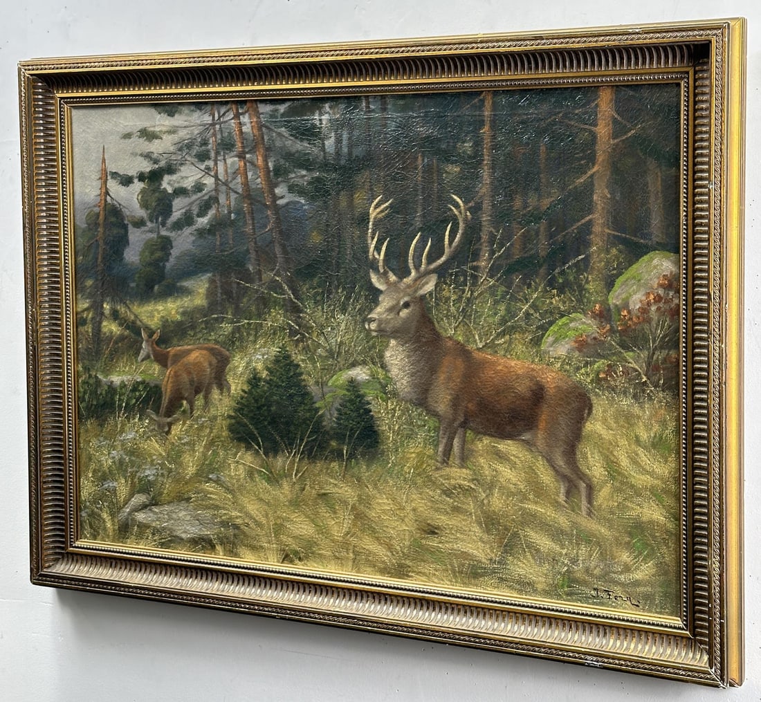 John Fery Elk Oil on Canvas Painting (1 of 4)
