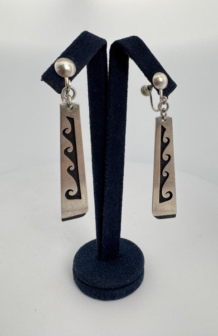 Eldon James Hopi Sterling Silver Earrings: 2 3/8" long.