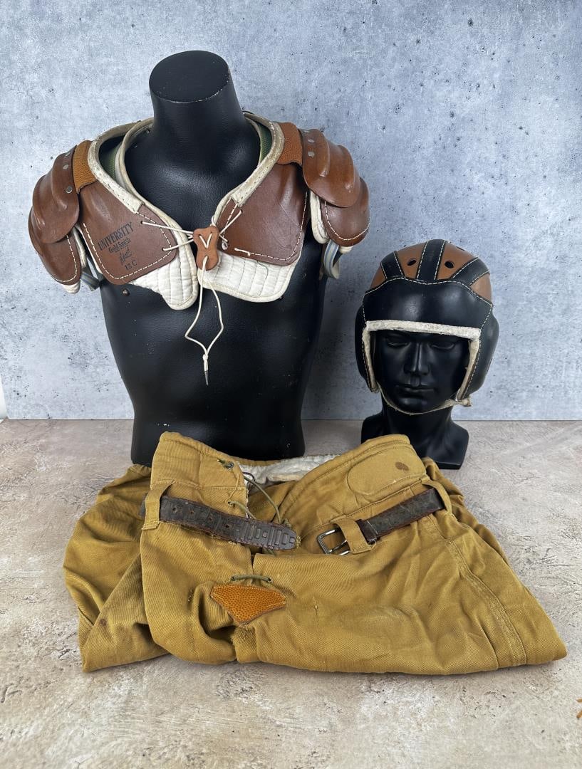 Antique Leather Football Helmet Pads Trousers (1 of 7)