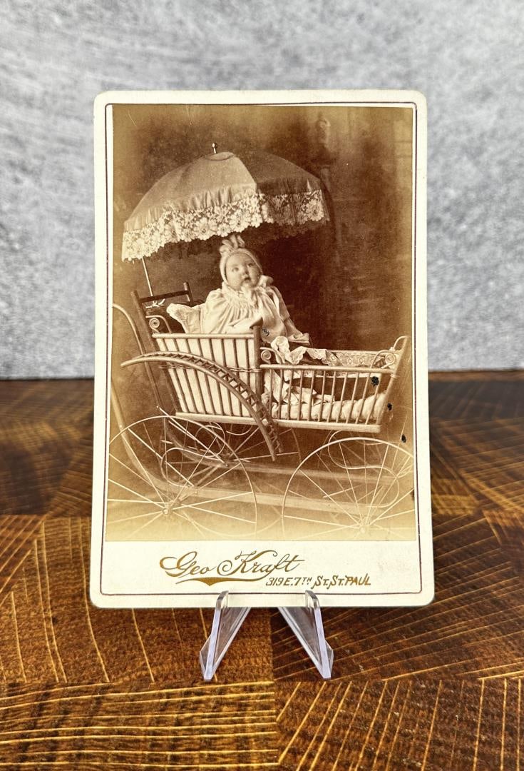 Baby in Fancy Buggy Cabinet Photo: Geo Kraft St Paul Minnesota. 4 5/8" by 6 1/2".