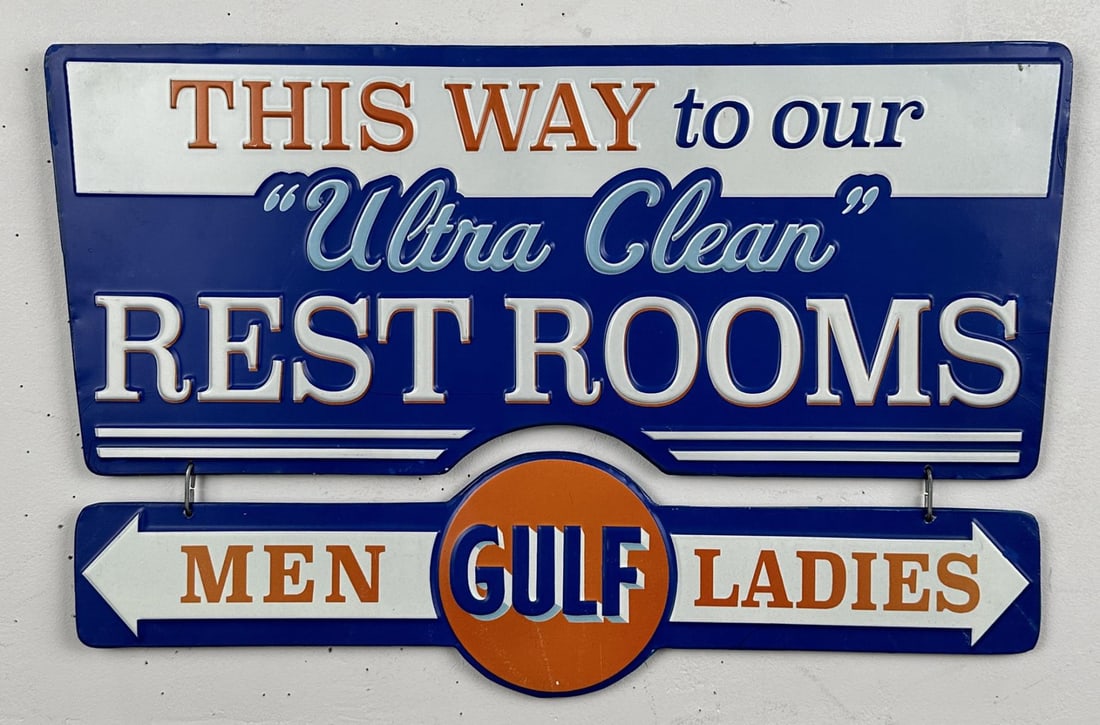 This Way to Clean Restrooms Gulf Oil Sign (1 of 3)