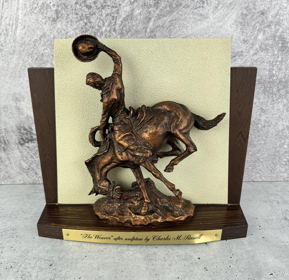 Charles M. Russell The Weaver Sculpture: Rainier Beer. 12 7/8" by 11 1/4" by 3 5/8".