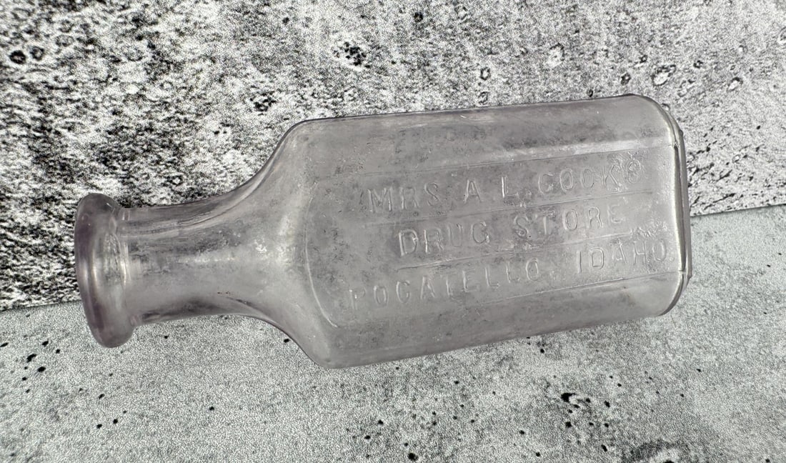 Mrs A.L. Cooks Drug Store Pocatello Idaho Bottle: 3 1/2" tall.