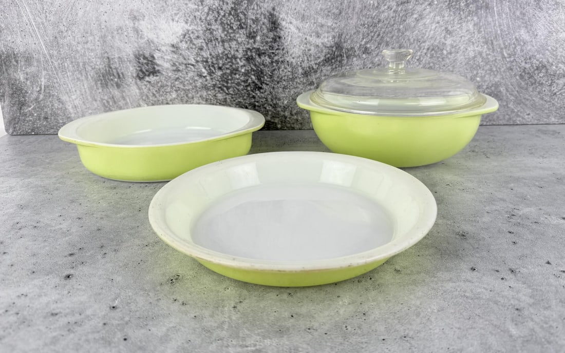 Collection of Pyrex Lime Green Casseroles: Nice grouping.