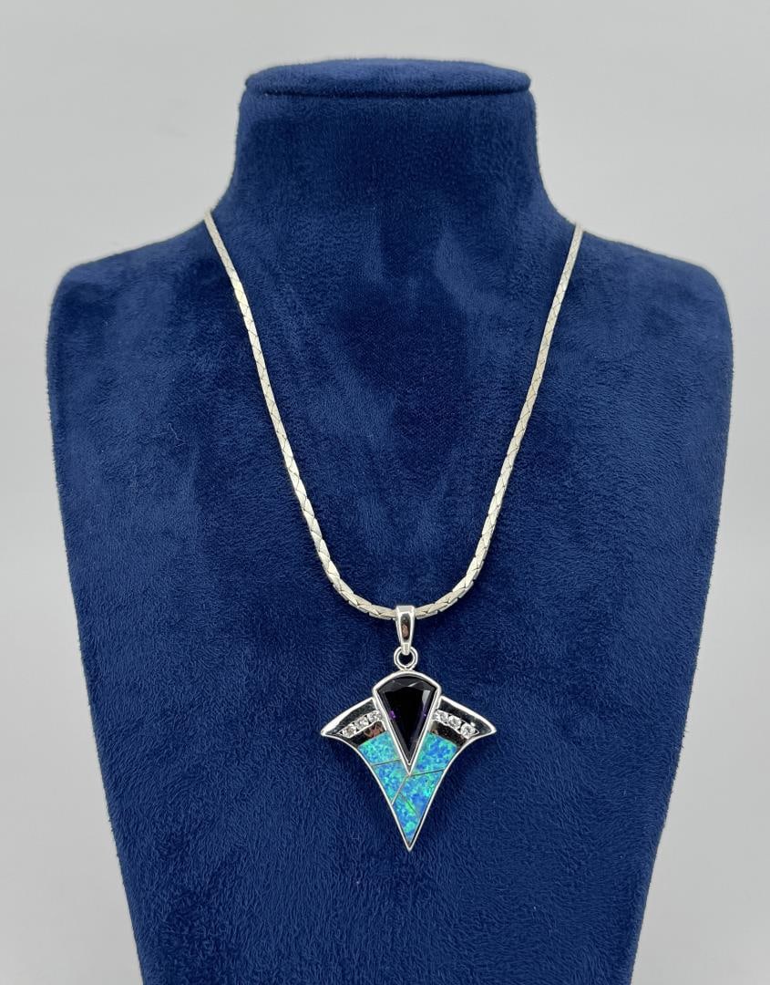 Alan Kiva Zuni Sterling Opal Amethyst Necklace (1 of 4)