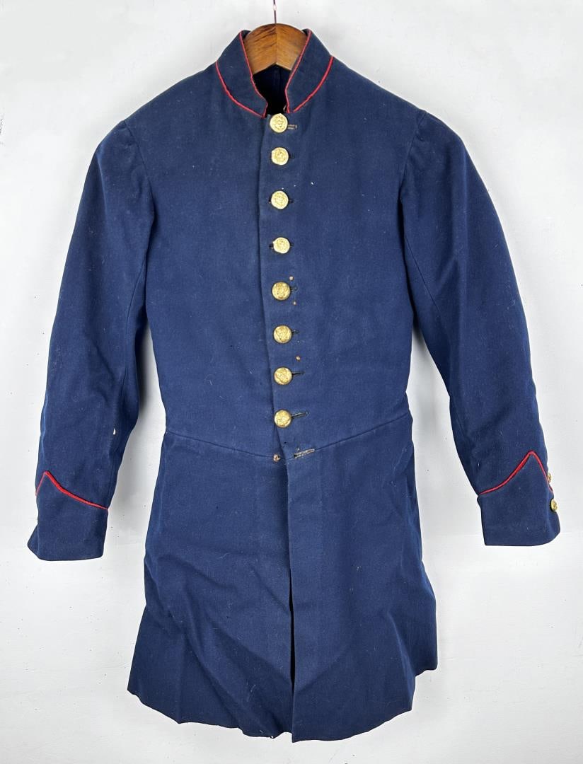 1858 Civil War Artillery Frock Coat Named: Named to a James Murphy of Minnesota. 14" armpit to armpit, 36" long.