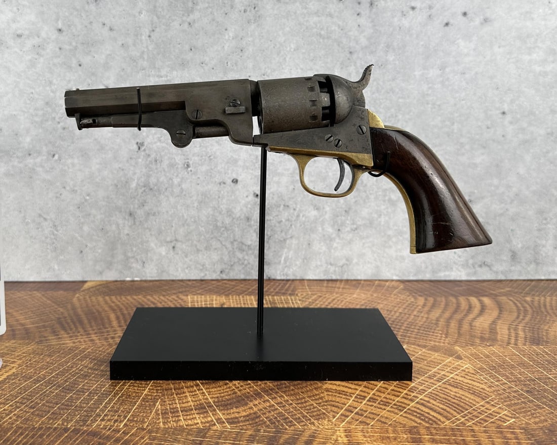 Manhattan .36 Navy Type Revolver Pistol: 4 1/2" long barrel. Antique, does not require FFL transfer. Black powder guns cannot be shipped to addresses in Hawaii, Illinois, Michigan, New Jersey & Rhode Island. No sales to these states, any bid