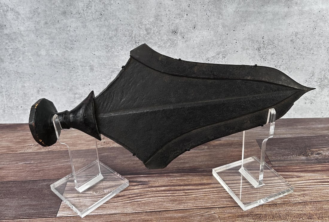 Congolese African Congo Currency Knife Dagger: Very nice antique piece. Was part of museum display at some point as shown by the backing. 16 7/8" long.