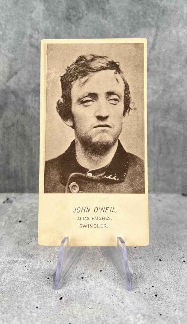 Antique Criminal CDV Photo Mug Shot Swindler: 4 1/4" by 2 1/4". John O'Neil, Swindler.