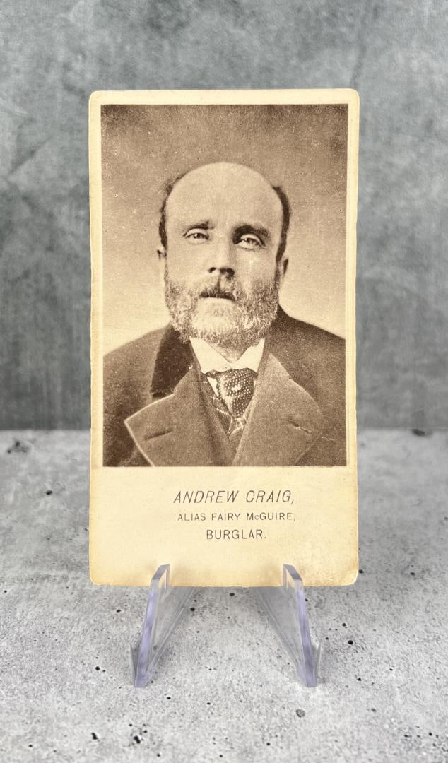 Antique Criminal CDV Photo Mug Shot Burglar: 4 1/4" by 2 1/4". Andrew Craig, Burglar.