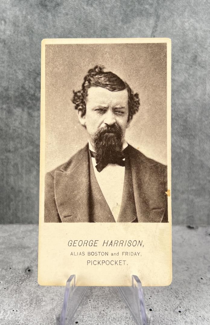 Antique Criminal CDV Photo Mug Shot Pickpocket: 4 1/4" by 2 1/4". George Harrison, Pickpocket.