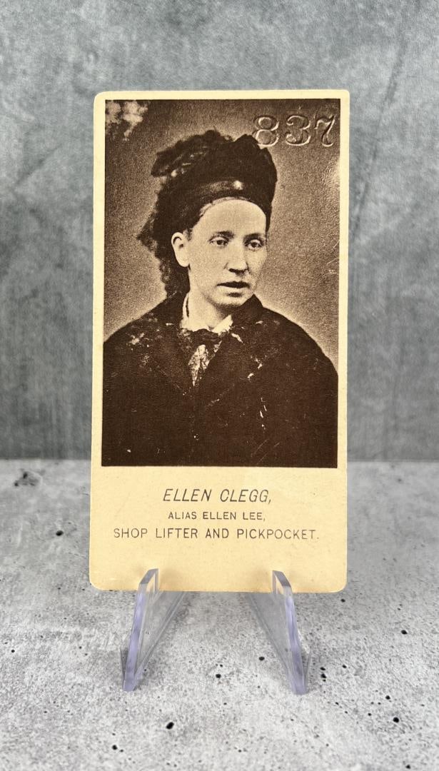 Antique Criminal CDV Photo Mug Shot Pickpocket: 4 1/4" by 2 1/4". Ellen Clegg, Shop Lifter and Pickpocket.