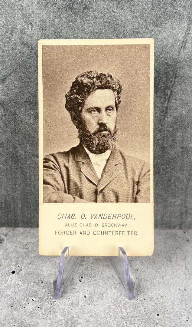 Antique Criminal CDV Photo Mug Shot Counterfeiter: 4 1/4" by 2 1/4". Chas. O Vanderpool, Forger and Counterfeiter.