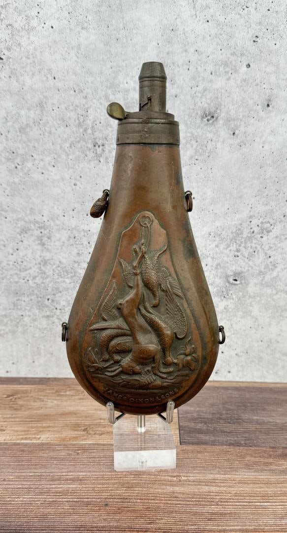 James Dixon & Sons Copper Powder Flask: 8" long.