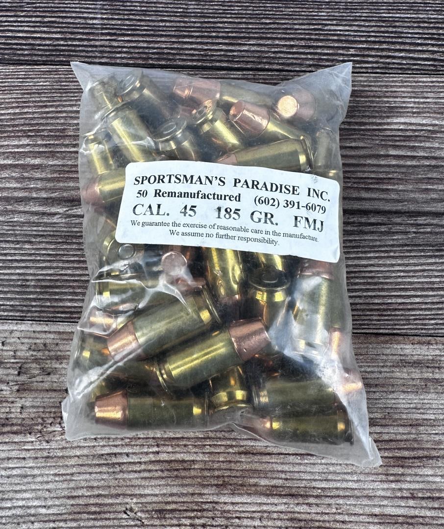 50 Rounds of .45 185 Gr FMJ Pistol Ammo: California and New York Shipments Requires this lot to be sent to an FFL Dealer.