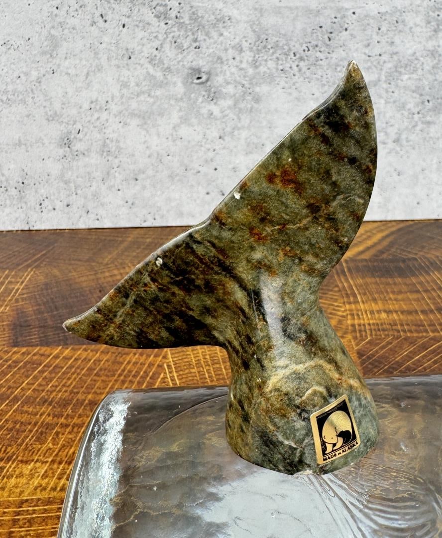 Alaskan Eskimo Inuit Soapstone Carved Whale Tail: 3 1/2" by 2 3/4" by 1 1/2".