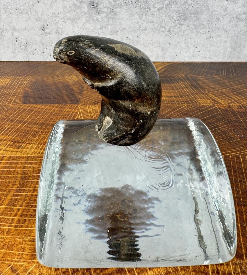 Alaskan Eskimo Inuit Carved Soapstone Seal: 3" by 2 1/2" by 2 1/4".