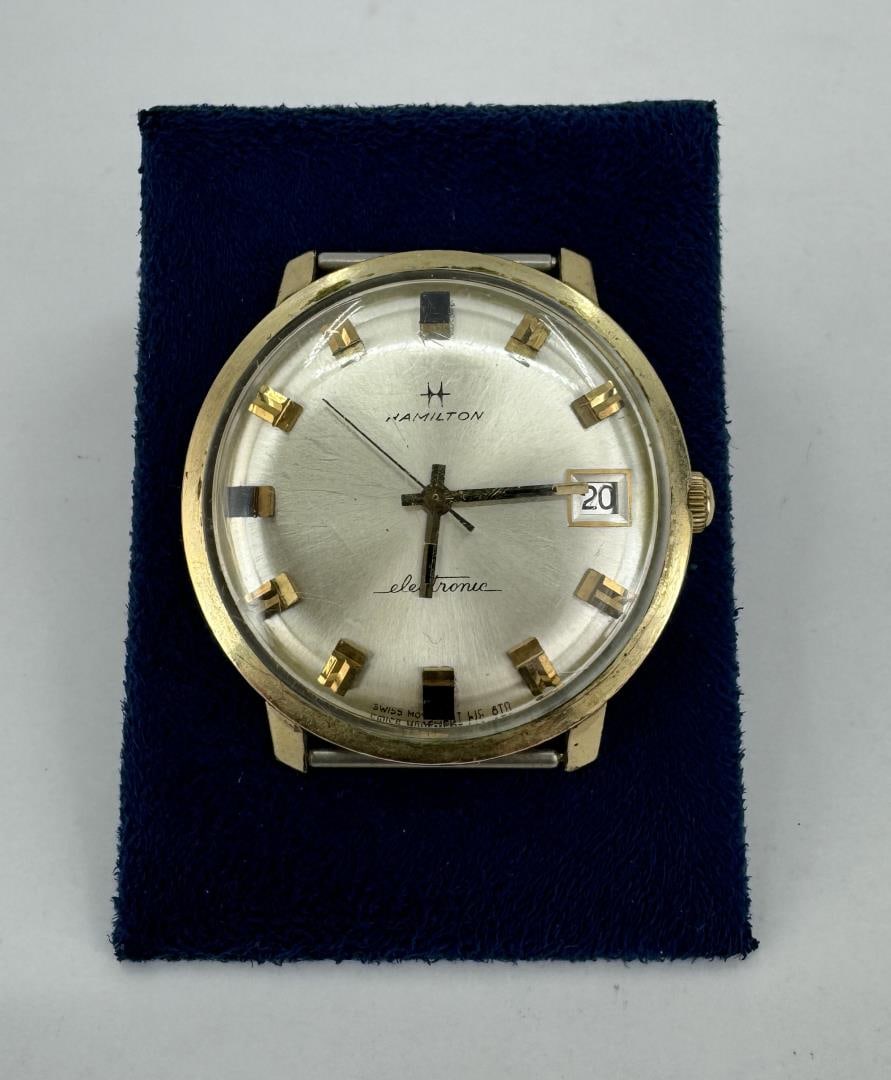 Hamilton Electronic Date 10k RGP Watch: Needs a new battery.
