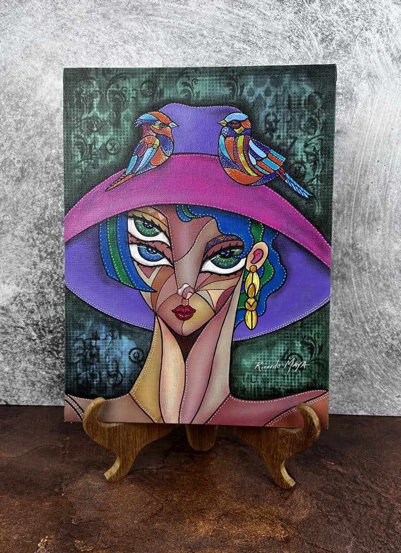 Ricardo Maya Oil on Board Painting: 11 3/4" by 15 3/4". Artist is Cuban Born Ricardo Maya. Now living in Nicaragua. Ricardo Maya (Born 1969) is active/lives in Cuba, Nicaragua. Ricardo Maya is known for Abstract, surrealist figure paint