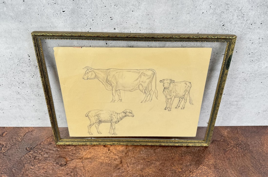 Olaf Carl Seltzer Montana Animals Pencil Drawing: 10 7/8" by 14 3/4" framed. Pencil Drawing. One of 14 originally sold by Trailside Gallery of Jackson Hole Wyoming. Olaf Carl Seltzer (1877 - 1957) was active/lived in Montana / Denmark. Olaf Seltzer i
