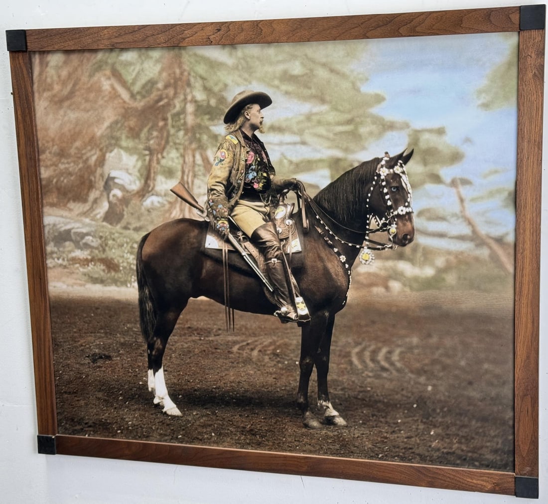 William Frederick Buffalo Bill Cody Colored Photo: LA Huffman. 32 1/2" by 38 1/2" framed.