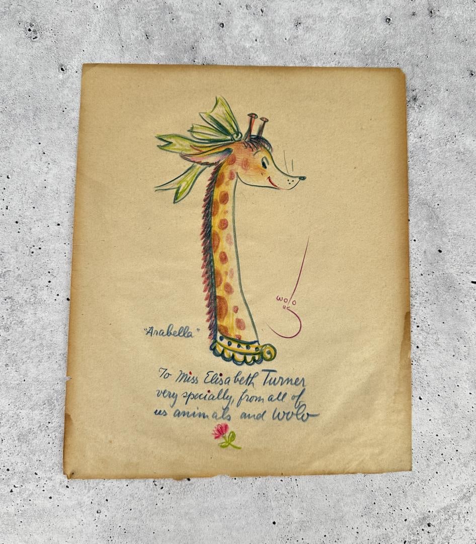Wolo Trutzschler Pastel Giraffe Drawing: 8" by 10". Title is Anabella. Wolo Trutzschler (1902 - 1989) was active/lived in California / Germany. Wolo Trutzschler is known for Caricaturist, mural painter. Born in Berlin, Germany on July 24, 19