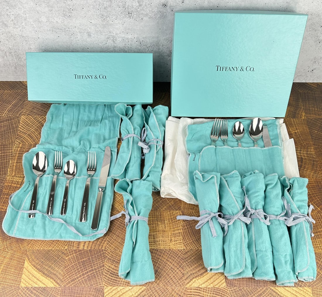 Tiffany & Co 18/10 1837 Stainless Steel Flatware: Very nice set in original boxes. Full service for 10.