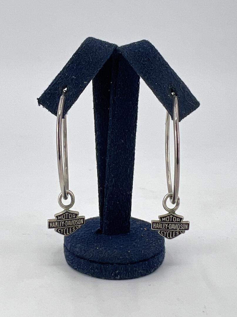 Harley Davidson Sterling Silver Earrings: Hoops are 1 1/4" in diameter. 2.03 grams.
