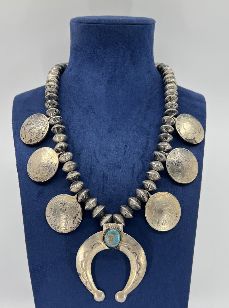 Old Pawn Navajo Coin Squash Blossom Necklace (1 of 6)
