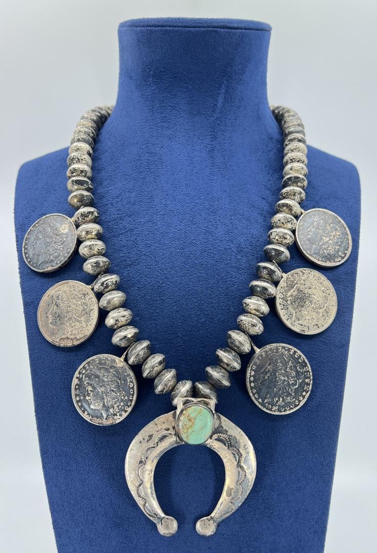 Old Pawn Navajo Coin Squash Blossom Necklace (1 of 6)