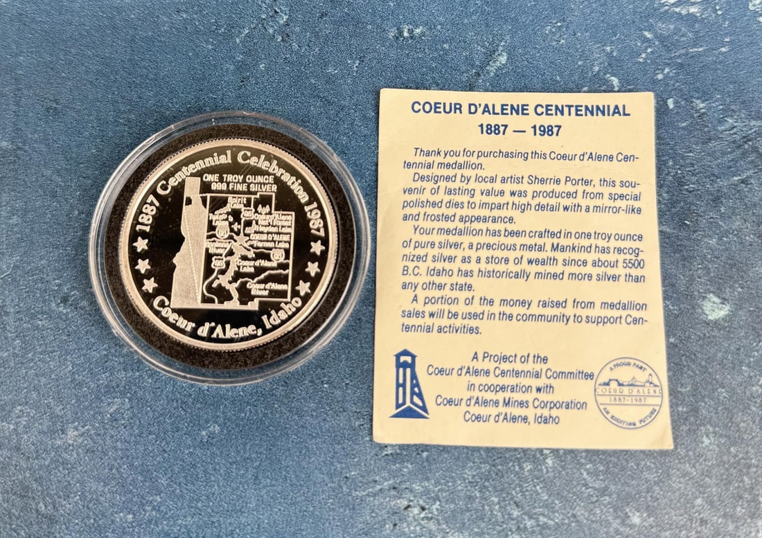 1987 Coeur d Alene Idaho One Ounce Silver Round (1 of 4)
