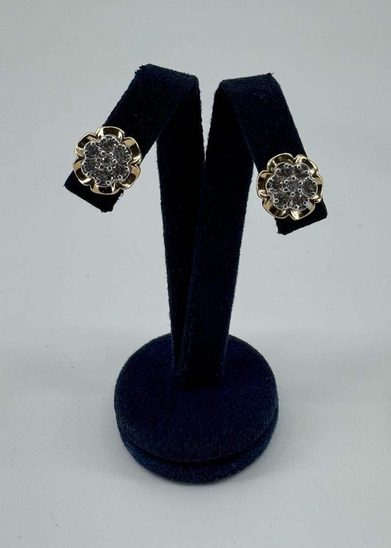 14K Gold Diamond Stud Earrings: 2.08 grams.