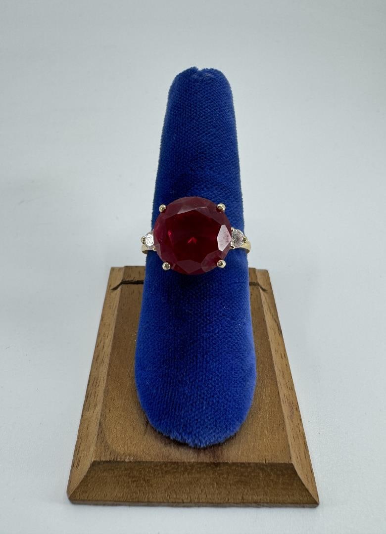 14K Gold Synthetic Ruby Diamond Ring (1 of 9)