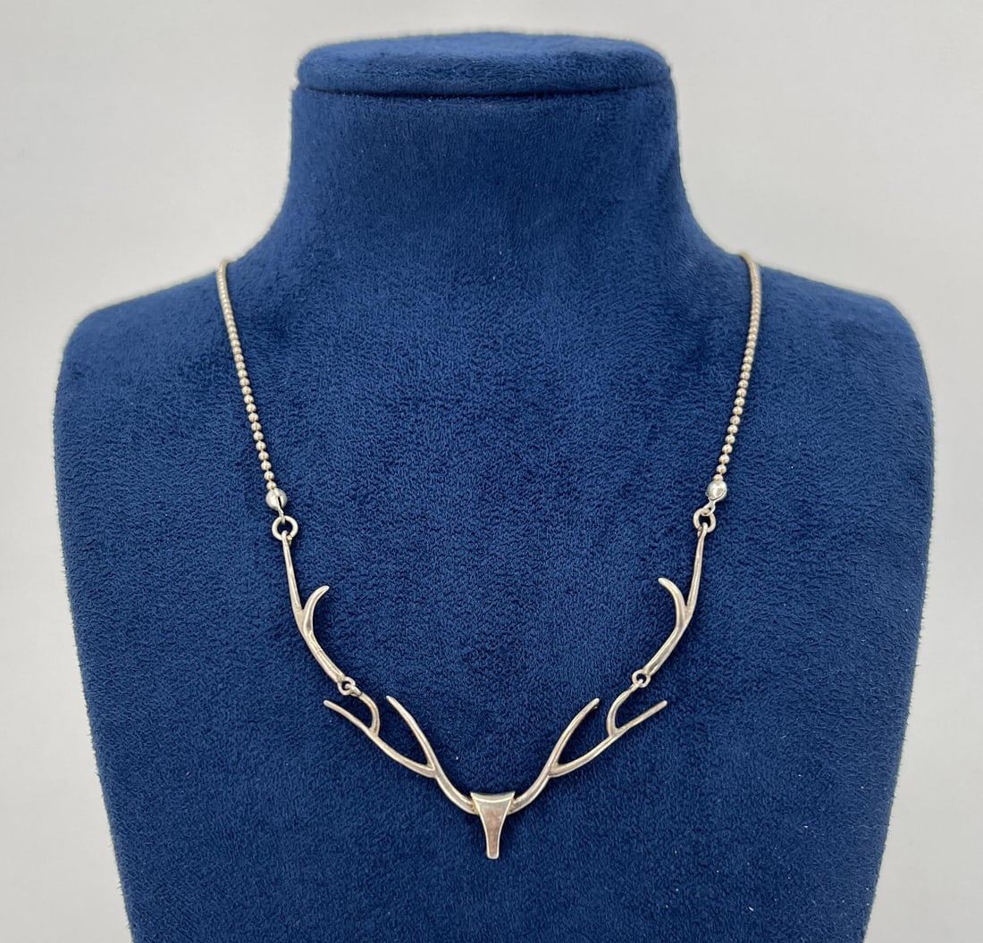 Sterling Silver Stag Antlers Necklace: Measures 9" closed.