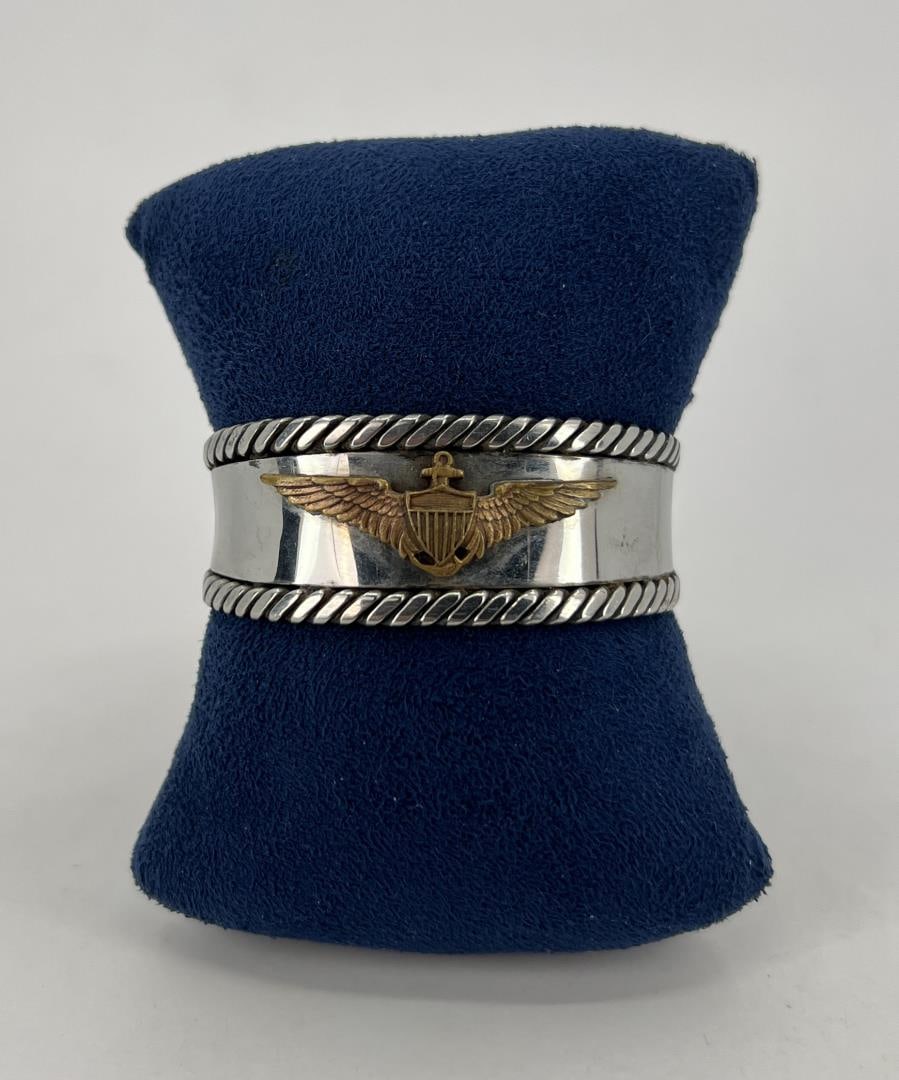 Korean War Sweetheart Navy Air Force Bracelet: 2 1/8" by 1 1/2".