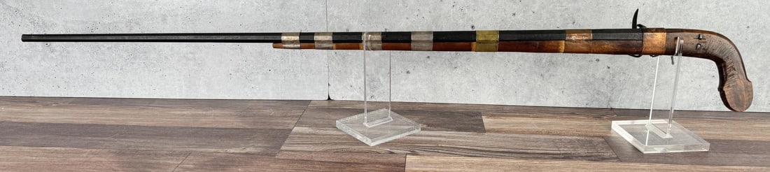 Antique Hmong Chinese Flint Lock Monkey Rifle: 40" barrel. Antique, does not require an FFL Transfer. Black powder guns cannot be shipped to addresses in Hawaii, Illinois, Michigan, New Jersey & Rhode Island. No sales to these states, any bids fro